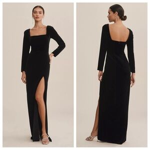 Anthropologie Jenny Yoo Rachel Maxi Dress Long Sleeve Stretch Velvet Black